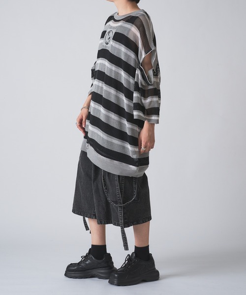 狐独 ワイドパンツ ジーンズ ケミカルウォッシュデニムショートパンツ 