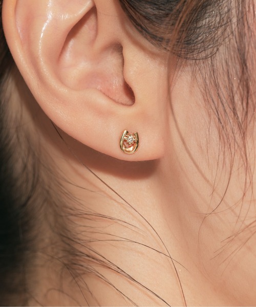 ピアス K10 ダイヤモンド 馬蹄 ピアス レディースの画像