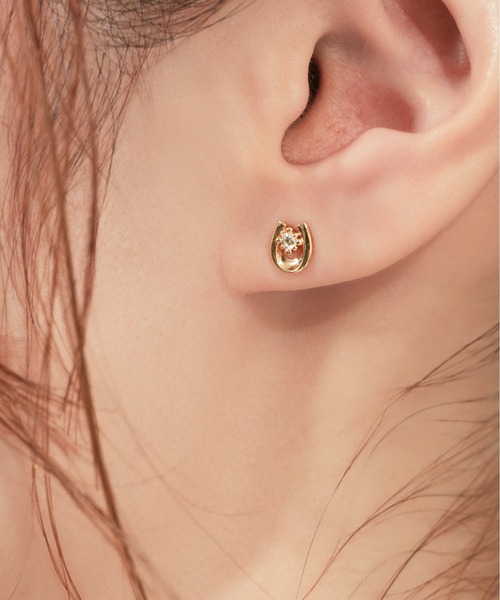 ピアス K10 ダイヤモンド 馬蹄 ピアス レディースの画像