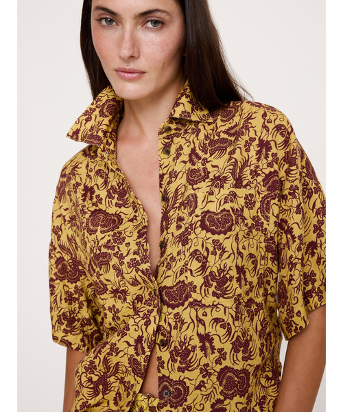 ブラウス シャツ リネン ショートスリーブ シャツ レディースの画像