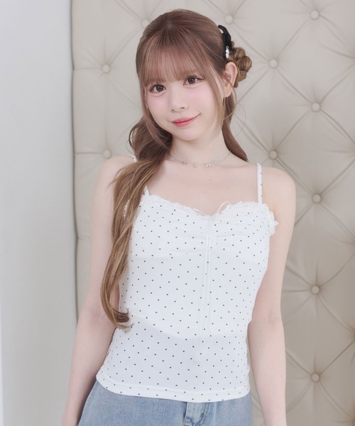 Rene 今期春夏の半袖カーディガン Rmine（アールマイン） カーディガン 夏 ドット キャミソール