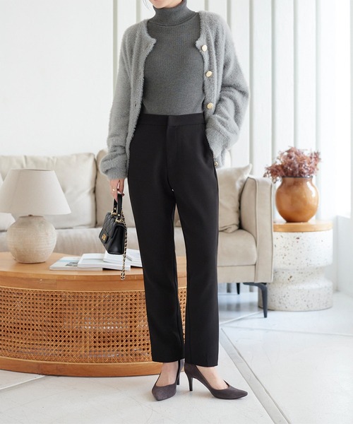 ZARA - ZARA BASIC パンツ テーパード ウール混 ウエストゴム 茶