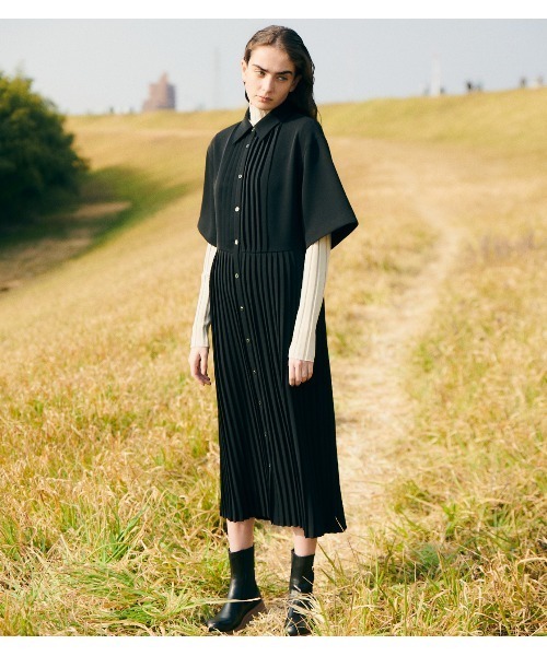 正規品販売 ルシェルブルー ハーフプリーツ ワンピース ネイビー Le Ciel Blue ロングワンピース マキシワンピース Hautarzt Oebbecke De