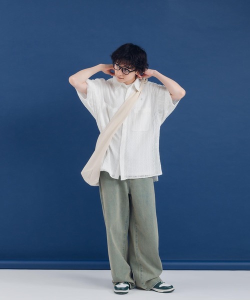 ブラウス シャツ 透かし編みのシャツ レディース MUHET ブラウス シャツ 透かし編みニットシャツ レディース
