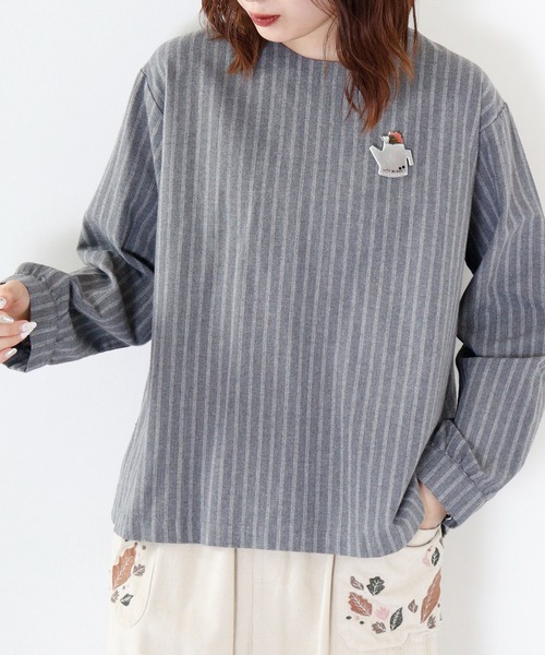 ブラウス シャツ EMAGO ブローチ付きスリットブラウス レディース