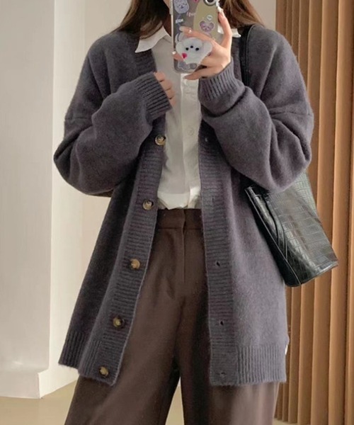 Dewlily カーディガン ベルト付きニットカーディガン レディース