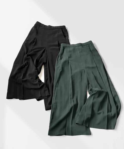 antiqua パンツ タックワイドフレアパンツ レディース