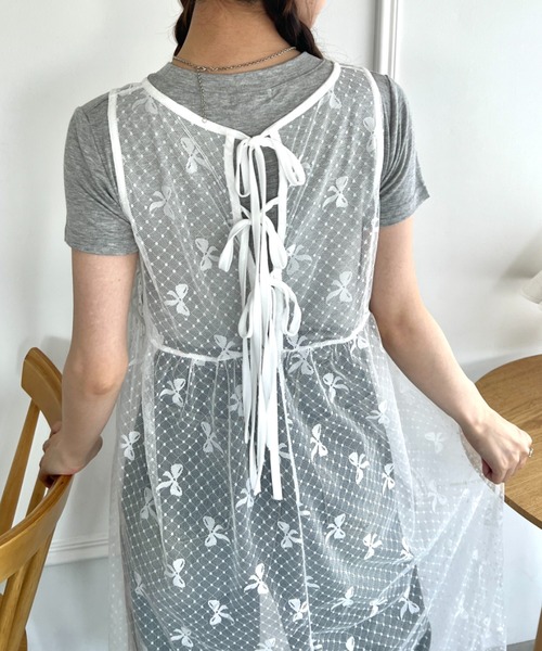 【再入荷】チュールリボン シャツ ワンピース SOLLON. ワンピース ドットリボンチュールワンピース : ZOZOTOWN