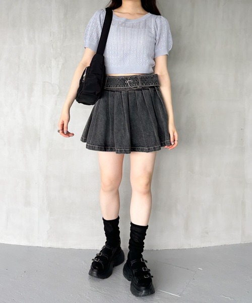 ニット(半袖)XS Chico ニット セーター アーガイル半袖チビニット レディース
