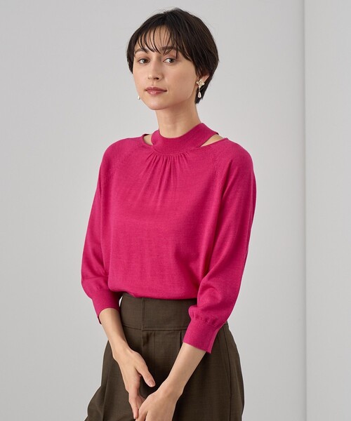 ニット セーター ウールシルクショルダースリット プルオーバー レディース ANAYI ニット セーター ウールシルクショルダースリット プル