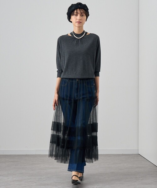 ニット セーター ウールシルクショルダースリット プルオーバー レディース ANAYI ニット セーター ウールシルクショルダースリット プル
