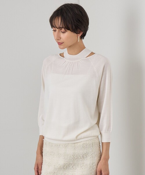 ニット セーター ウールシルクショルダースリット プルオーバー レディース ANAYI ニット セーター ウールシルクショルダースリット プル