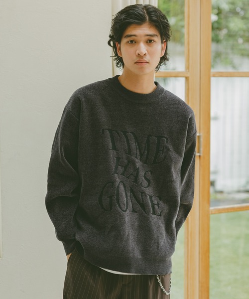 PGロゴ入りネイビーセーター　落書き風 RAGEBLUE セーター ニット Jacquard logo crew neck lettered
