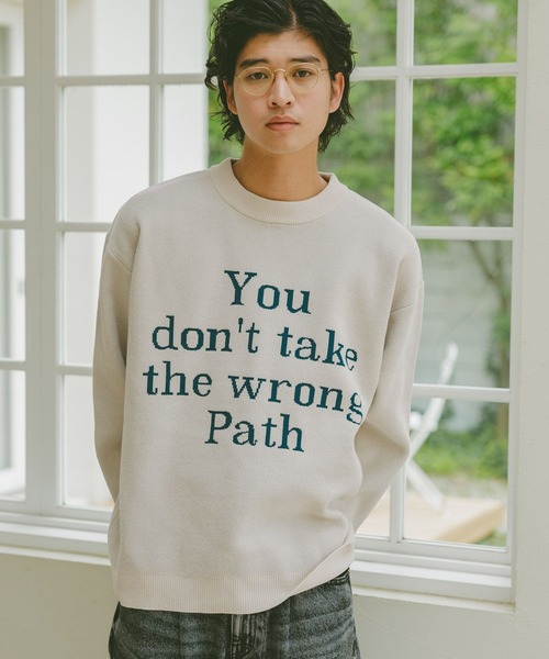 R ウールレター RAGEBLUE セーター ニット Jacquard logo crew neck lettered