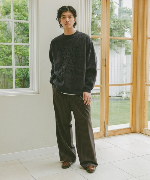 R ウールレター RAGEBLUE セーター ニット Jacquard logo crew neck lettered
