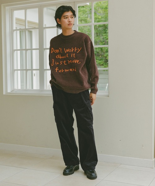 PGロゴ入りネイビーセーター　落書き風 RAGEBLUE セーター ニット Jacquard logo crew neck lettered