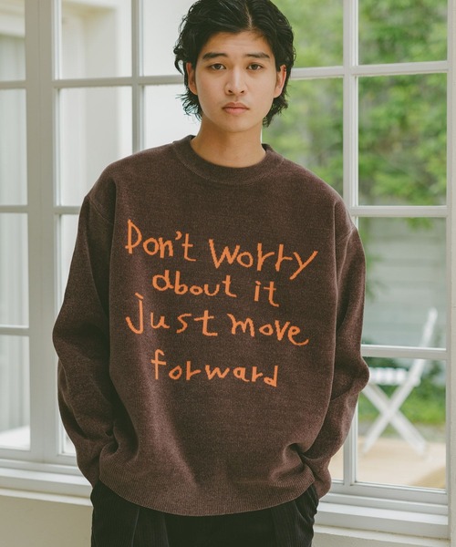 R ウールレター RAGEBLUE セーター ニット Jacquard logo crew neck lettered