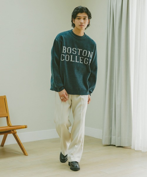 PGロゴ入りネイビーセーター　落書き風 RAGEBLUE セーター ニット Jacquard logo crew neck lettered