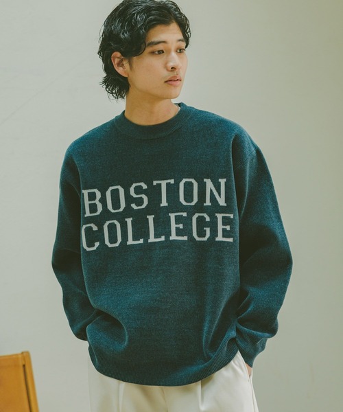 PGロゴ入りネイビーセーター 落書き風 RAGEBLUE セーター ニット Jacquard logo crew neck lettered