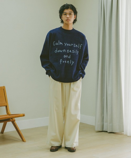 R ウールレター RAGEBLUE セーター ニット Jacquard logo crew neck lettered