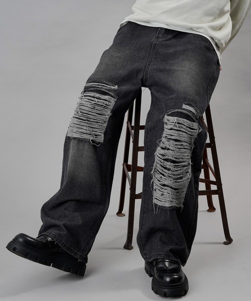 BOHEMSEO（ボヘミアンソウル）ダメージデニム シズニルック BOHEMIAN SEOUL] CRUMPLED WASHING DENIM PANTS, VINTAGE BLUE