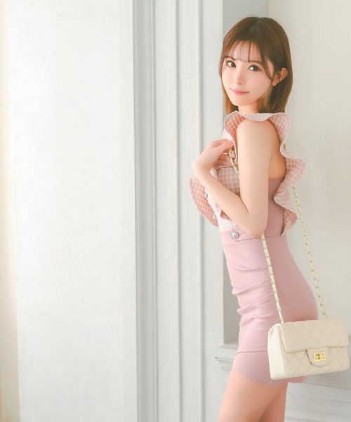 Tika ドレス キャバドレス キャミソールフリル袖ギンガム