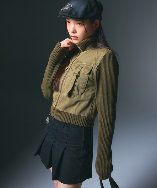 X-girl（エックスガール） ブルゾン アウター RIB SLEEVE DENIM JACKET