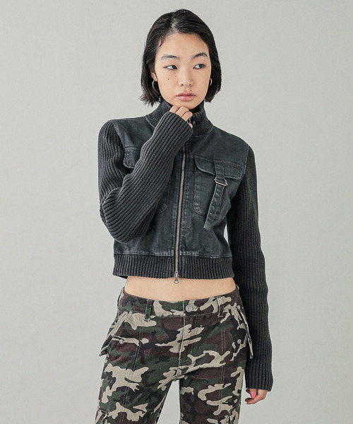 X-girl（エックスガール） ブルゾン アウター RIB SLEEVE DENIM JACKET