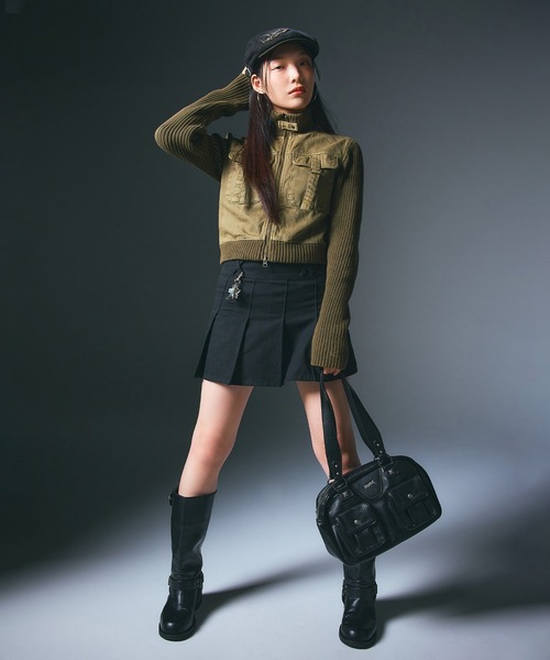 X-girl（エックスガール） ブルゾン アウター RIB SLEEVE DENIM JACKET