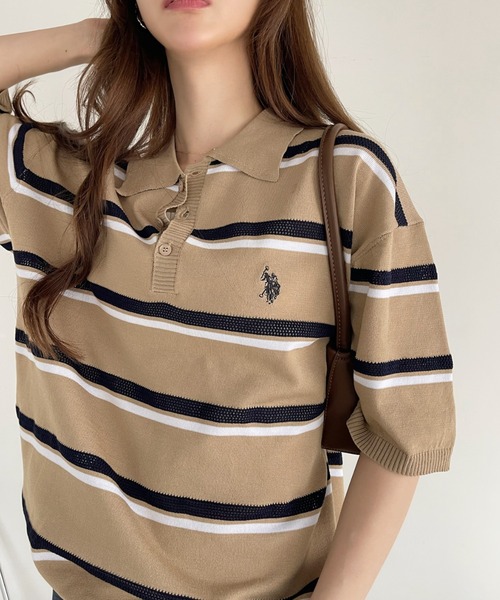 [U.S. POLO ASSN.] рубашка-поло с коротким рукавом M свет бежевый женский 
