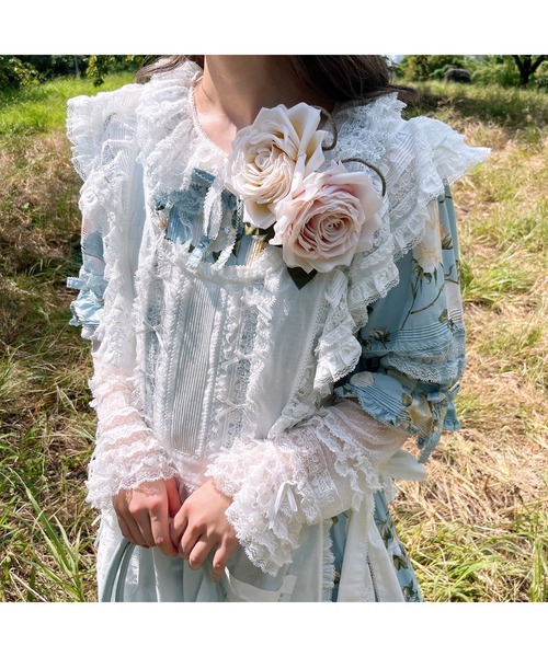 ファッション ピンクハウスチュニックtシャツ チュールレース重ね着フリルリボン トップス