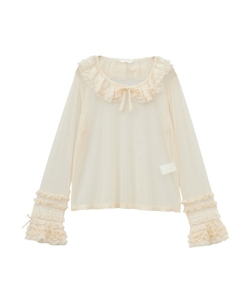 【新品未使用】ピンクハウス 生成 豪華 ドットチュールオーバーブラウス/2023 ピンクハウス 生成 豪華ドットチュールオーバーブラウス