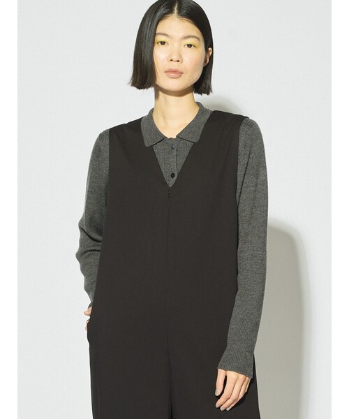 カーディガン MIDIUMISOLID for Ladies リブポロカラーカーディガン レディース