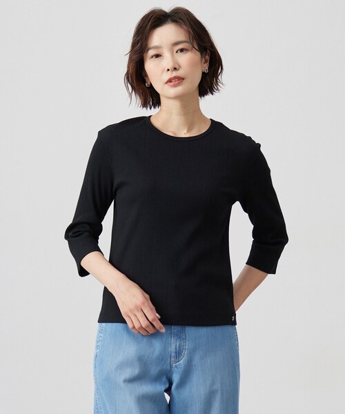 tシャツ リブ クルーネック カットソー レディース