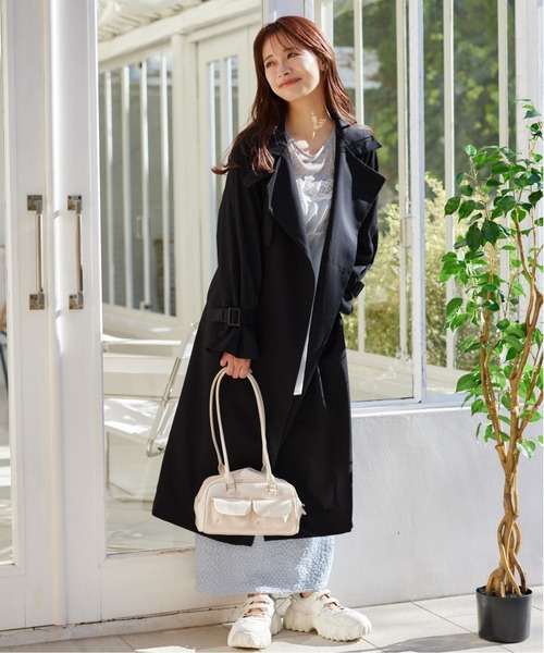 mistywoman ハーフコート　ベージュ　M mysty woman ノーカラーコート コート BIGフードミドルコート