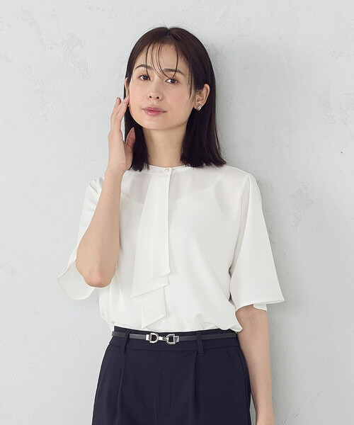 ボウタイ風 半袖ブラウス COMME CA ISM ブラウス シャツ ボウタイ風 半袖ブラウス