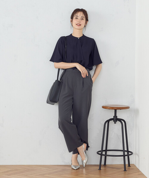 COMME CA ISM ブラウス シャツ ボウタイ風 半袖ブラウス
