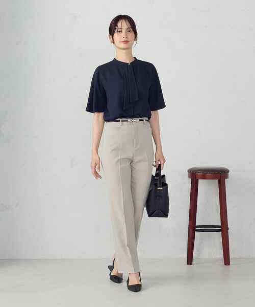 COMME CA ISM ブラウス シャツ ボウタイ風 半袖ブラウス