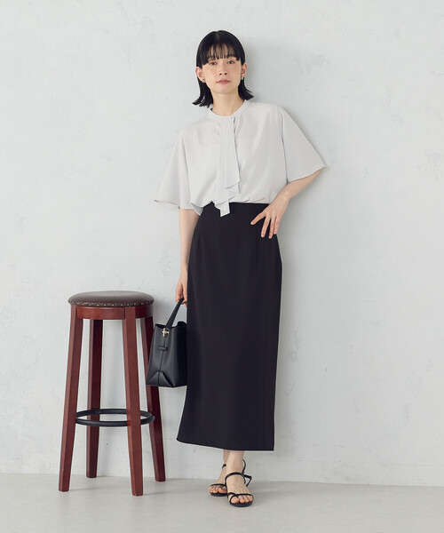 COMME CA ISM ブラウス シャツ ボウタイ風 半袖ブラウス