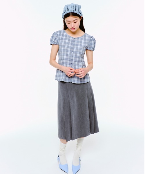 ブラウス シャツ L15 CHECK PUFF SHIRT レディース LACーVERT ブラウス シャツ ショート丈チェックシャツ