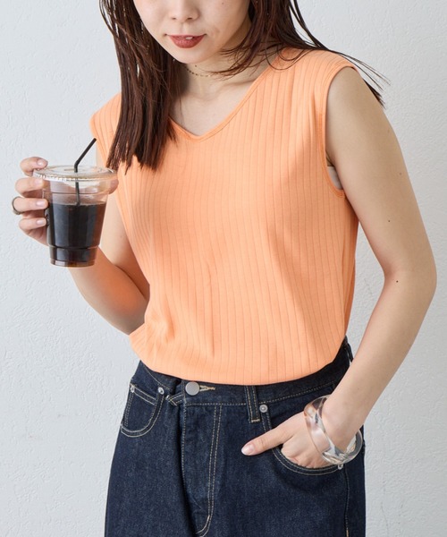 ダーマコレクション　タグ付き　大きいサイズ　ノースリーブ　タンクトップ　シルク混 ノースリーブハイネック サマーニット タンクトップ[品番：COCW0005845