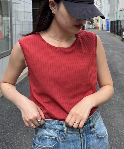 タンクトップ ノースリーブ 「洗える／ストレッチ」アイレット ベーシックタンクトップ レディース green label relaxing タンクトップ ノースリーブ ベーシック