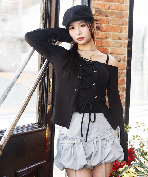 SPIRALGIRL（スパイラルガール） tシャツ オフショルレースアップ