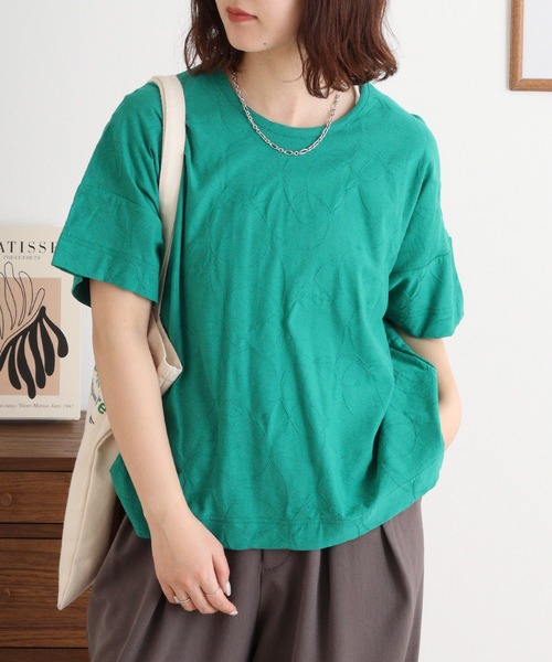 tシャツ BRODIAEA リング柄半袖プルオーバー 綿100% 丸首カットソー レディース