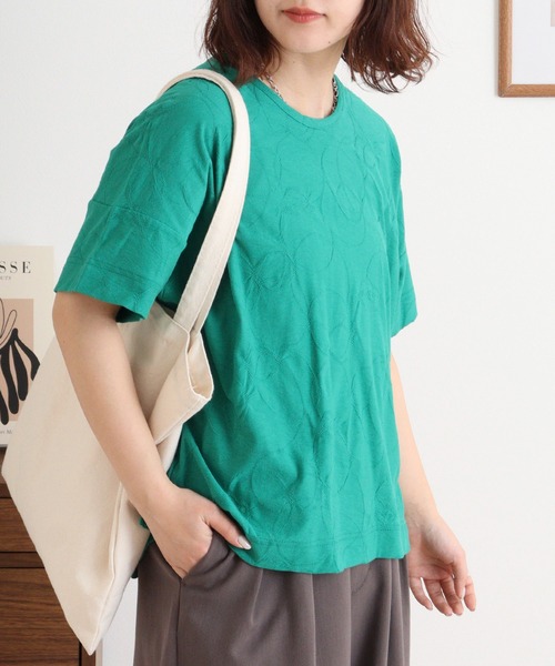 tシャツ BRODIAEA リング柄半袖プルオーバー 綿100% 丸首カットソー レディース tシャツ BRODIAEA リング柄半袖プルオーバー 綿100% 丸首