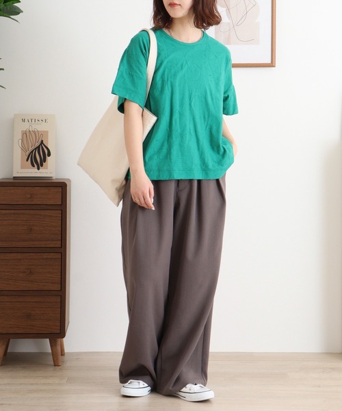 tシャツ BRODIAEA リング柄半袖プルオーバー 綿100% 丸首カットソー レディース tシャツ BRODIAEA リング柄半袖プルオーバー 綿100% 丸首