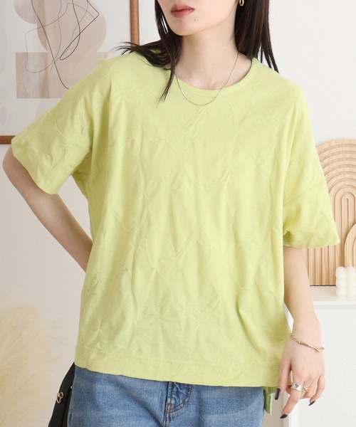 tシャツ BRODIAEA リング柄半袖プルオーバー 綿100% 丸首カットソー レディース tシャツ BRODIAEA リング柄半袖プルオーバー 綿100% 丸首