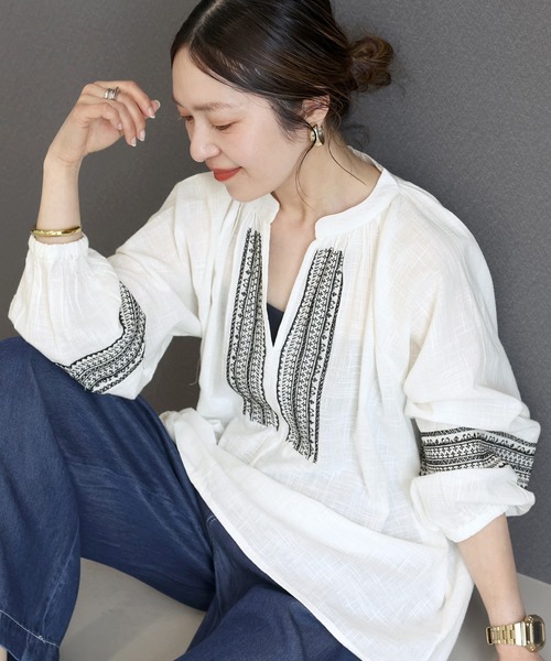 Aletta vita ブラウス シャツ コットンスラブスキッパー刺繍ブラウス