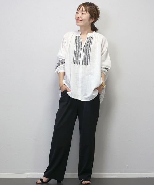 Aletta vita ブラウス シャツ コットンスラブスキッパー刺繍ブラウス