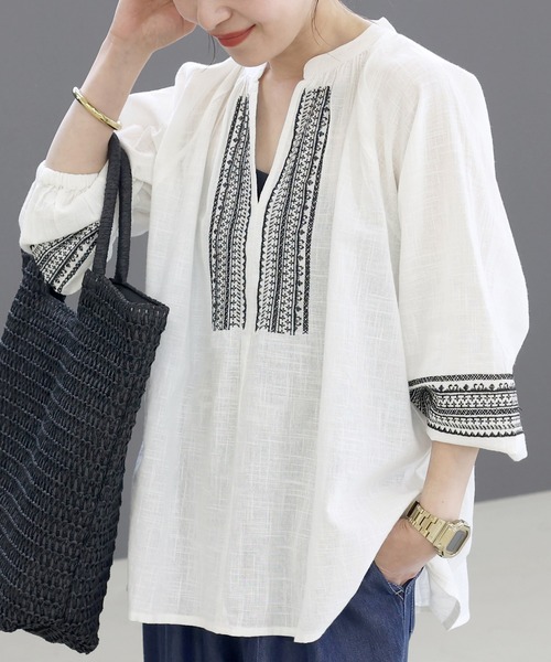 Aletta vita ブラウス シャツ コットンスラブスキッパー刺繍ブラウス